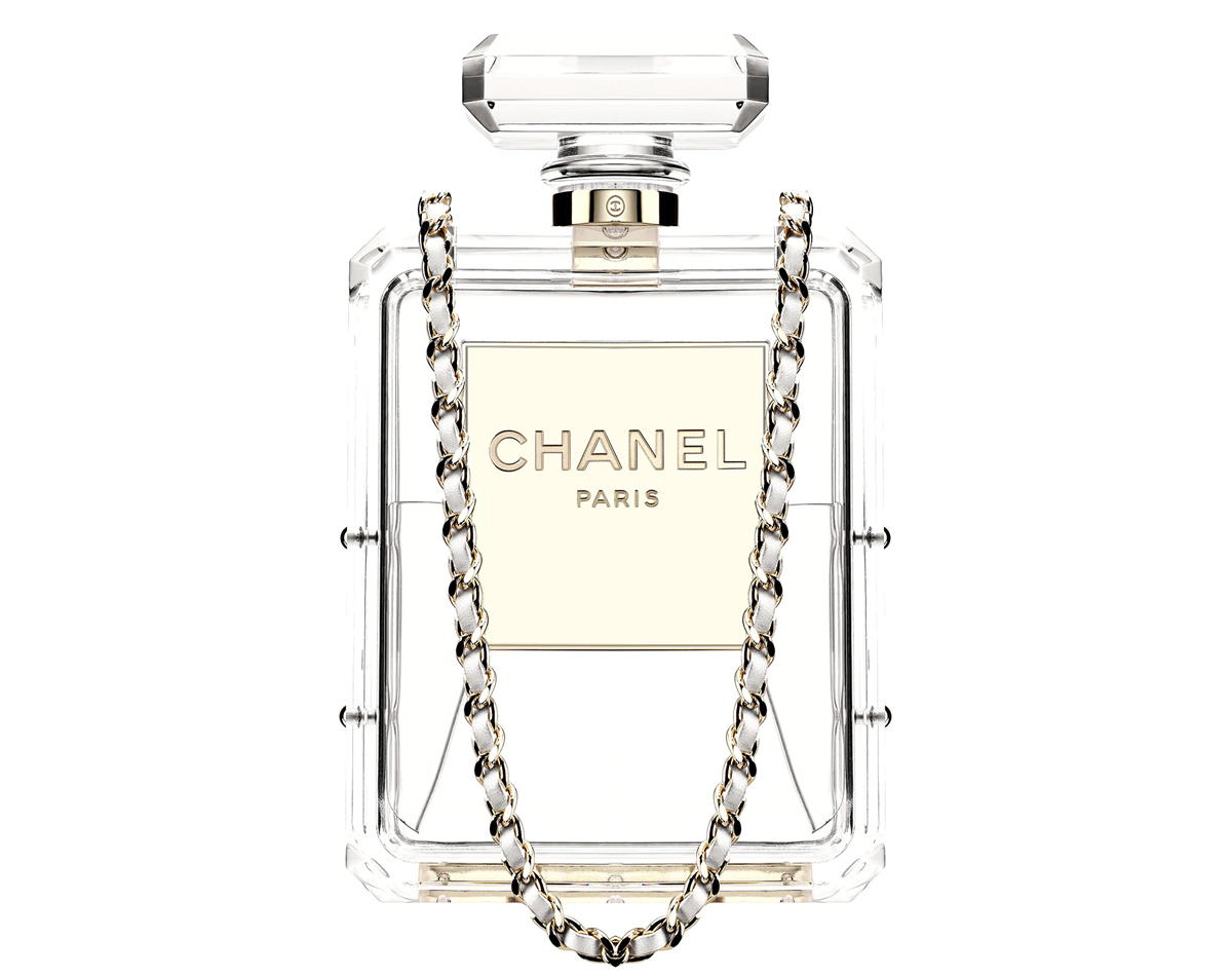 CHANEL Transluscent Plexiglass Perfume Bottle Clutch 216010